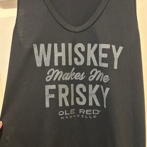 Old Red Black Fringe Tank Top Sleeveless Whiskey Makes Me Frisky graphic tee